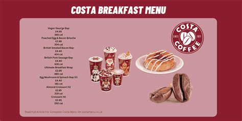 Costa Breakfast Menu Prices Uk Costa Menu Uk With Prices Updated