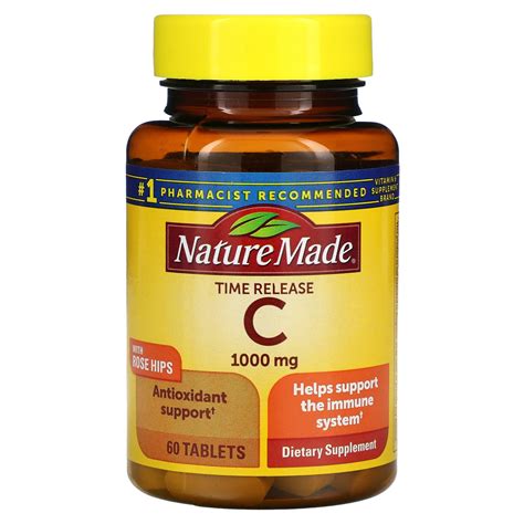 Nature Made Vitamin C With Rose Hips Time Release 1 000 Mg 60 Tablets