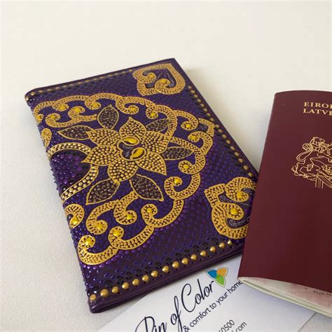 Purple Passport Cover With Gold Oriental Ornament Leather Etsy