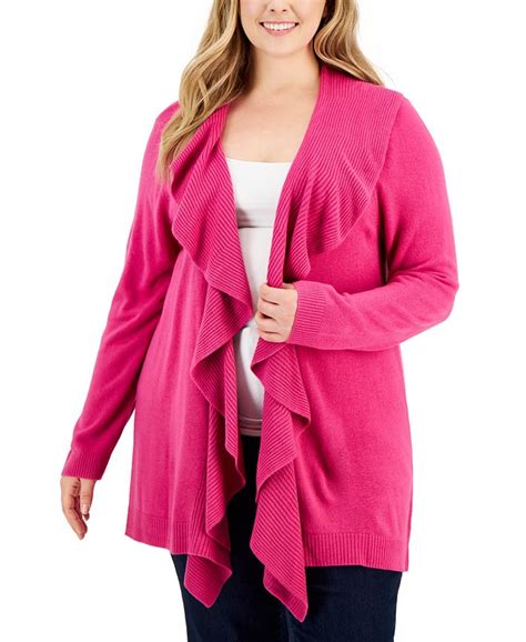 Karen Scott Plus Size Luxsoft Ruffled Cardigan Sweater Created For Macy S Macy S