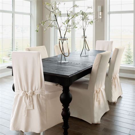 Cotton Duck Long Dining Chair Slipcover | One Piece | 100% Cotton