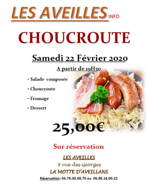 Repas Choucroute le samedi 22 Février 2020