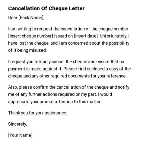 Cancellation Of Cheque Letter