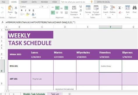 Weekly Task List Template for Excel Online