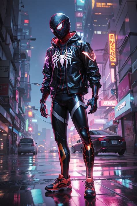 Spider man in neon city | Spiderman, Spiderman art, Miles morales