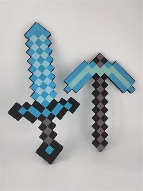 Amazon.com: Set of 2 Diamond Chop Pickaxe Axe & Sword Combo Blue Foam ...