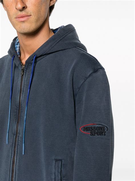 Missoni Logo Embroidered Zip Up Hoodie Farfetch