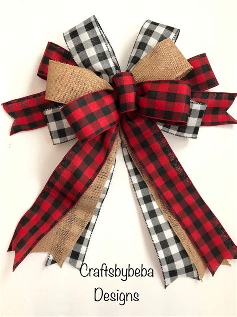 Christmas Wreath Bow Buffalo Plaid Xmas Wreath Bow Red Etsy