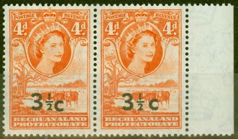 Bechuanaland 1961 3 1 2c On 4d Red Orange Sg161c Wide Surch Type Ii V F