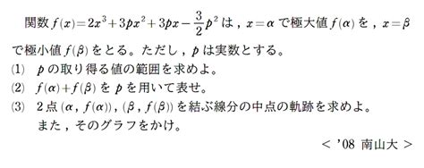 極大値と極小値の和・差【対称式・交代式の扱い】【2008年度 南山大学ほか】