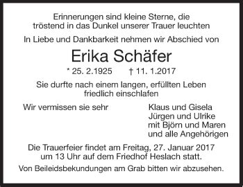 Traueranzeigen von Erika Schäfer stuttgart gedenkt de