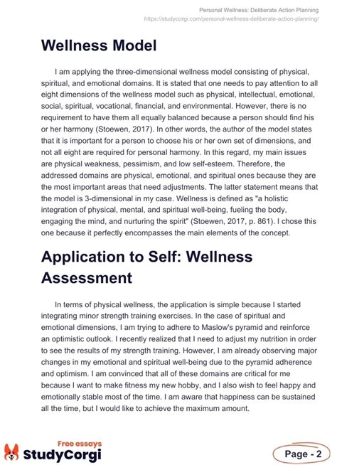 Personal Wellness Deliberate Action Planning Free Essay Example