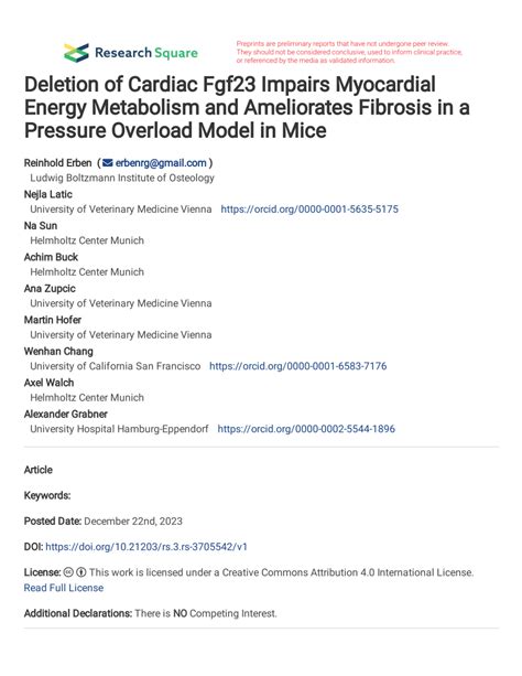 Pdf Deletion Of Cardiac Fgf Impairs Myocardial Energy Metabolism