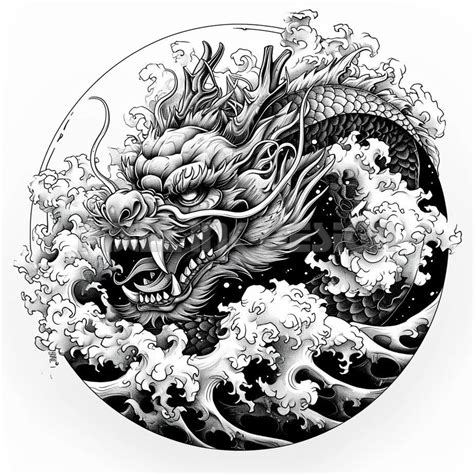 Chinese Dragon Tattoo Design Detailed High Resolution Digital Art on White Background Printable ...