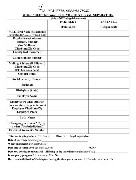 Fillable Online Divorce Worksheet And Separation Agreement Divorce Source Fax Email Print