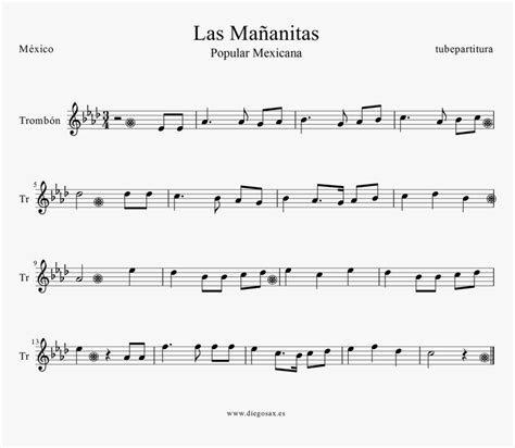 Las Ma Anitas Sheet Music For Trombone Popular Mexico Mananitas