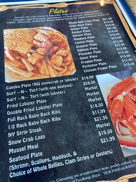 Menu at Essex Seafood House (two) restaurant, Pierson
