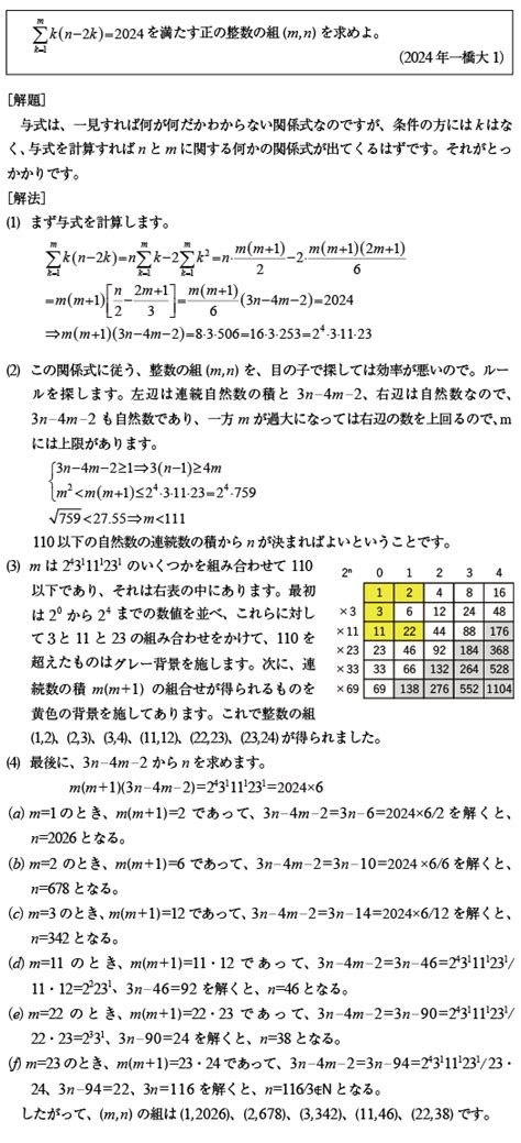 2024年一橋大1 京極一樹の数学塾