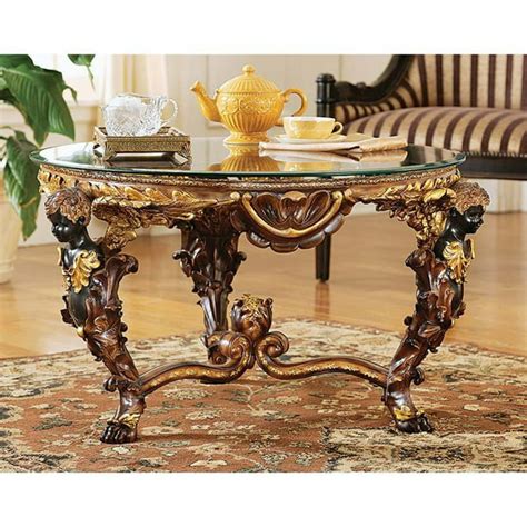 Classic Gilded Gold French Glass Topped Luxurious Cocktail Coffee Table With