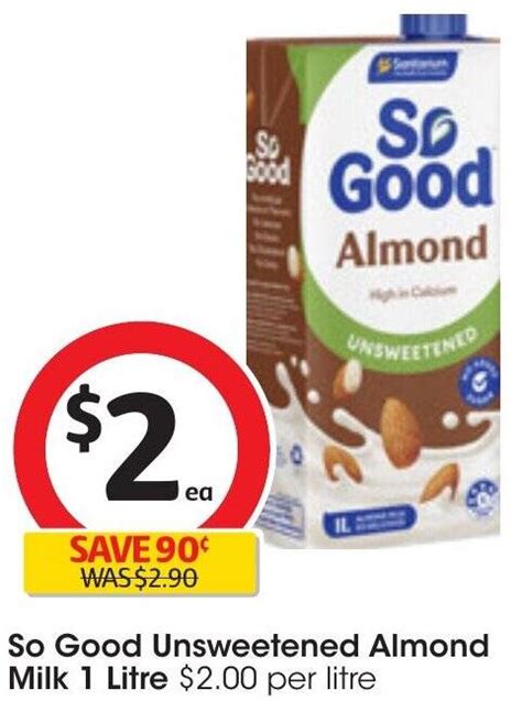 So Good Unsweetened Almond Milk Litre Offer At Coles