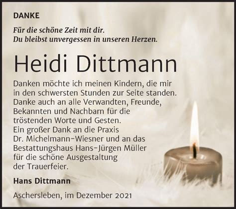 Traueranzeigen Von Heidi Dittmann Abschied Nehmen De