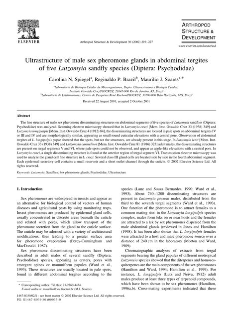 PDF Ultrastructure Of Male Sex Pheromone Glands In Abdominal Tergites Of Five Lutzomyia