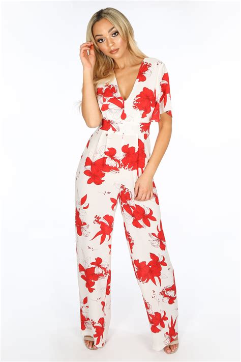 White Floral Print Jumpsuit Dressed In Lucy