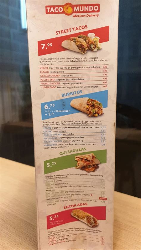 Menu at Taco Mundo Arnhem, Arnhem