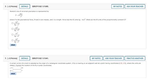 Solved 1. [-/2 Points] DETAILS SERCP11GE 1.P.002. MY NOTES | Chegg.com