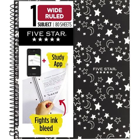 Five Star® Spiral Notebook Plus Study App, 1 Subject, Wide Ruled, 8" x ...