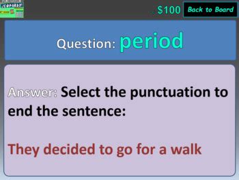 Punctuation Second Grade Ela Jeopardy Handouts Interactive Ppt