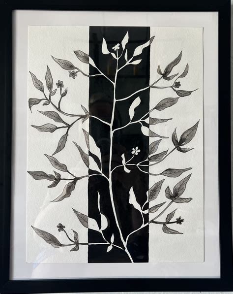 Negative Space India Ink Still Life Plant Painting — Mamalifelove