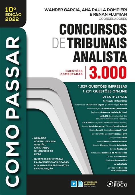 Livro COMO PASSAR EM CONCURSOS DE TRIBUNAIS ANALISTA 3 000 QUESTÕES