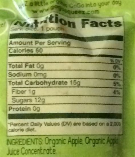 Gogo Squeez Applesauce Nutrition Label – Nutrition Ftempo