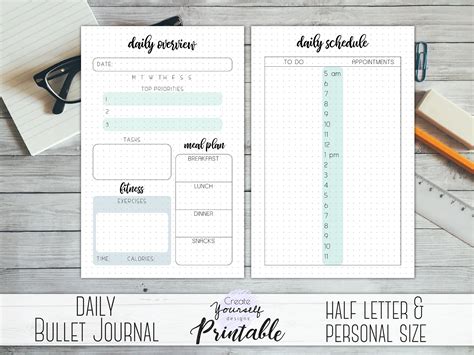 Daily Bullet Journal Printable Daily Planner Bullet Journal Insert ...