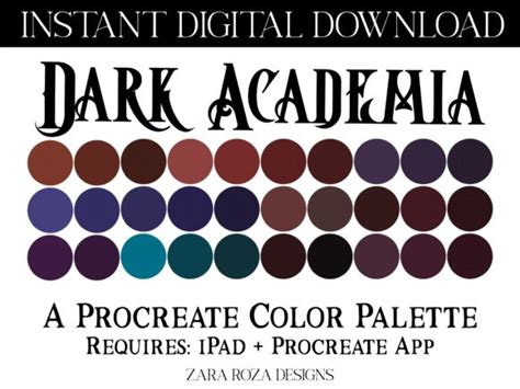 Dark Academia Procreate Color Palette Graphic By ZaraRozaDesigns