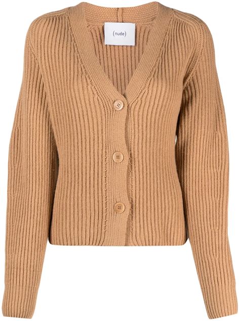 Nude V Neck Ribbed Knit Cardigan Neutrals FARFETCH AO