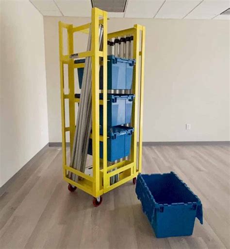 Vertical Combo Cart With 4 Pcs Blue Reusable Storage Containers Pipe