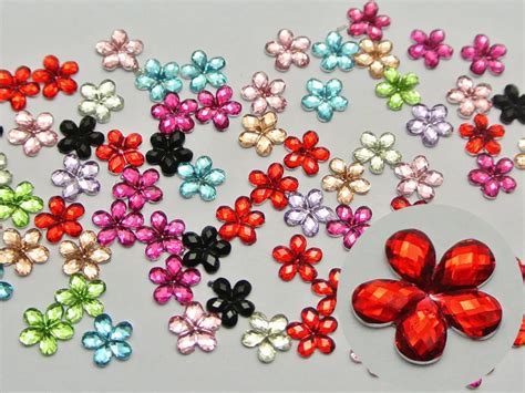 1000 Mixed Color Acrylic Flatback Faceted Flower Rhinestone Gems 6mm