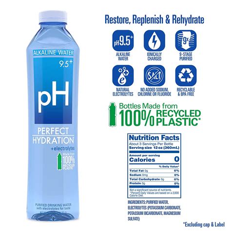 Buy Perfect Hydration 9.5+ pH Alkaline Drinking Water | 100% Recycled Bottles | Electrolyte ...