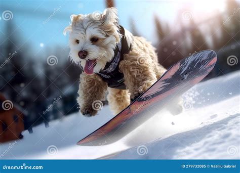 A Realistic Photo Of A Dog In Snowboarding Outfit Stock Illustration