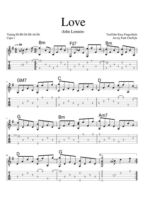 John Lennon Love Fingerstyle Tab 단선 악보 By Easy Fingerstyle