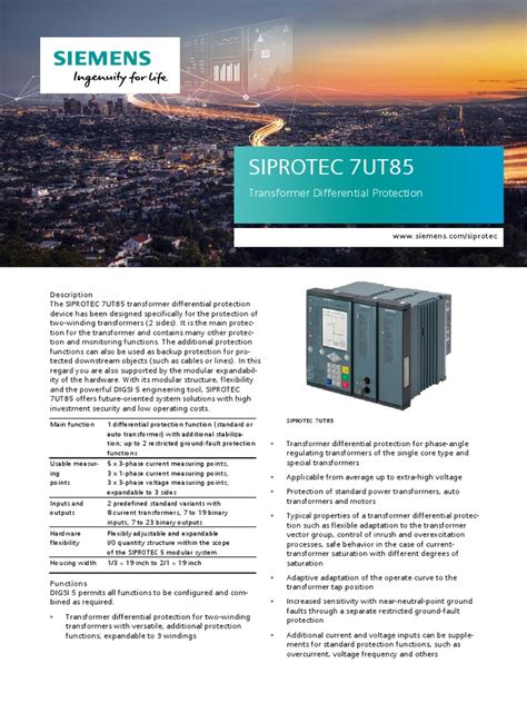 Siprotec 7ut85 Profile | PDF | Transformer | Engineering