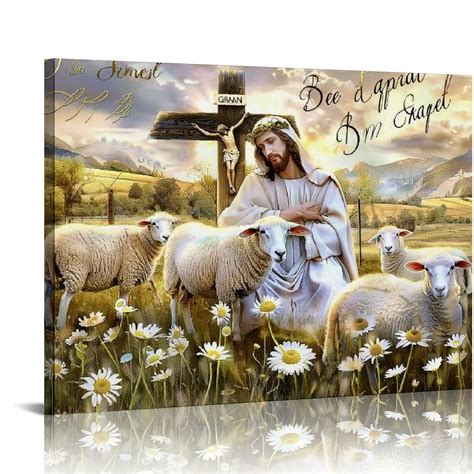 Nawypu Christian Jesus And Lamb Canvas Wall Art Decor Large Prints