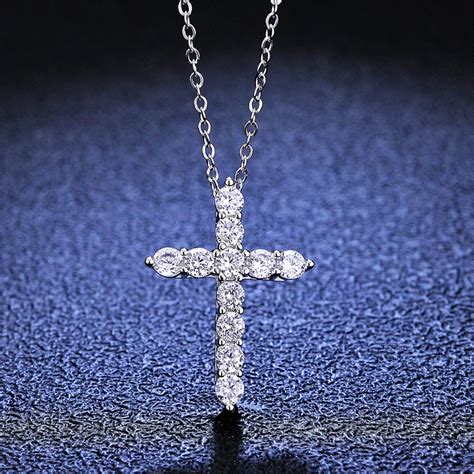 14K Gold Plated Moissanite Cross Pendant Necklace For Women Men 11 Pcs