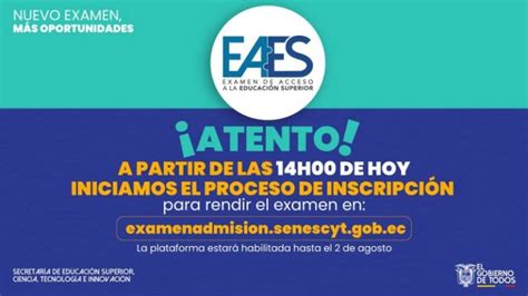 Inscripci N Senescyt Eaes Examen Acceso Educaci N Superior