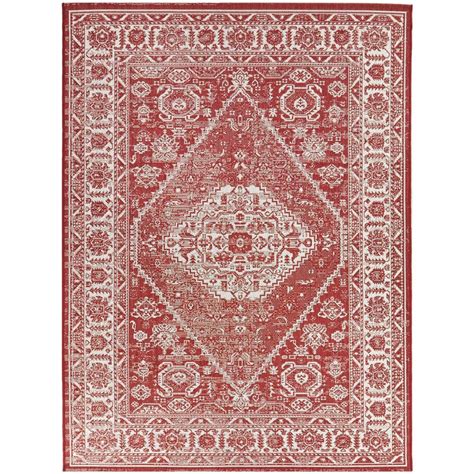 Hampton Bay Red 6 Ft X 9 Ft Medallion Indoor Outdoor Area Rug 3126054