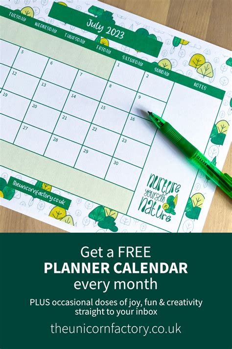 FREE July Planner Calendar - The Unicorn Factory