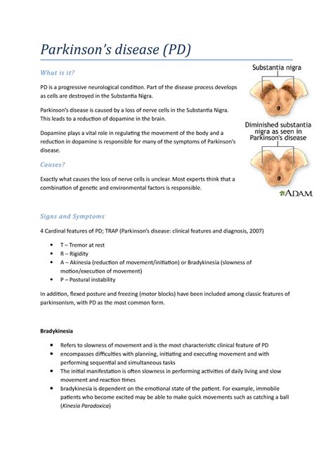 Lecture Notes Parkinsons Parkinsons Disease PD What Is It PD Is