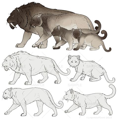 Saber Tooth Tigers Lineart Adoptables Set By Legendofgenii On Deviantart